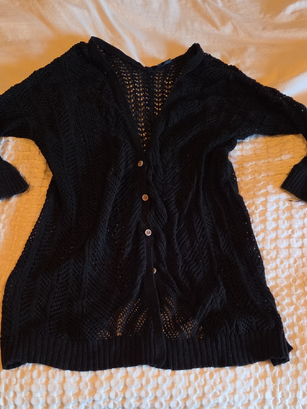 torrid Black Open-Knit Button Cardigan